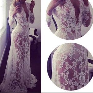 White lace sheer dress with slip